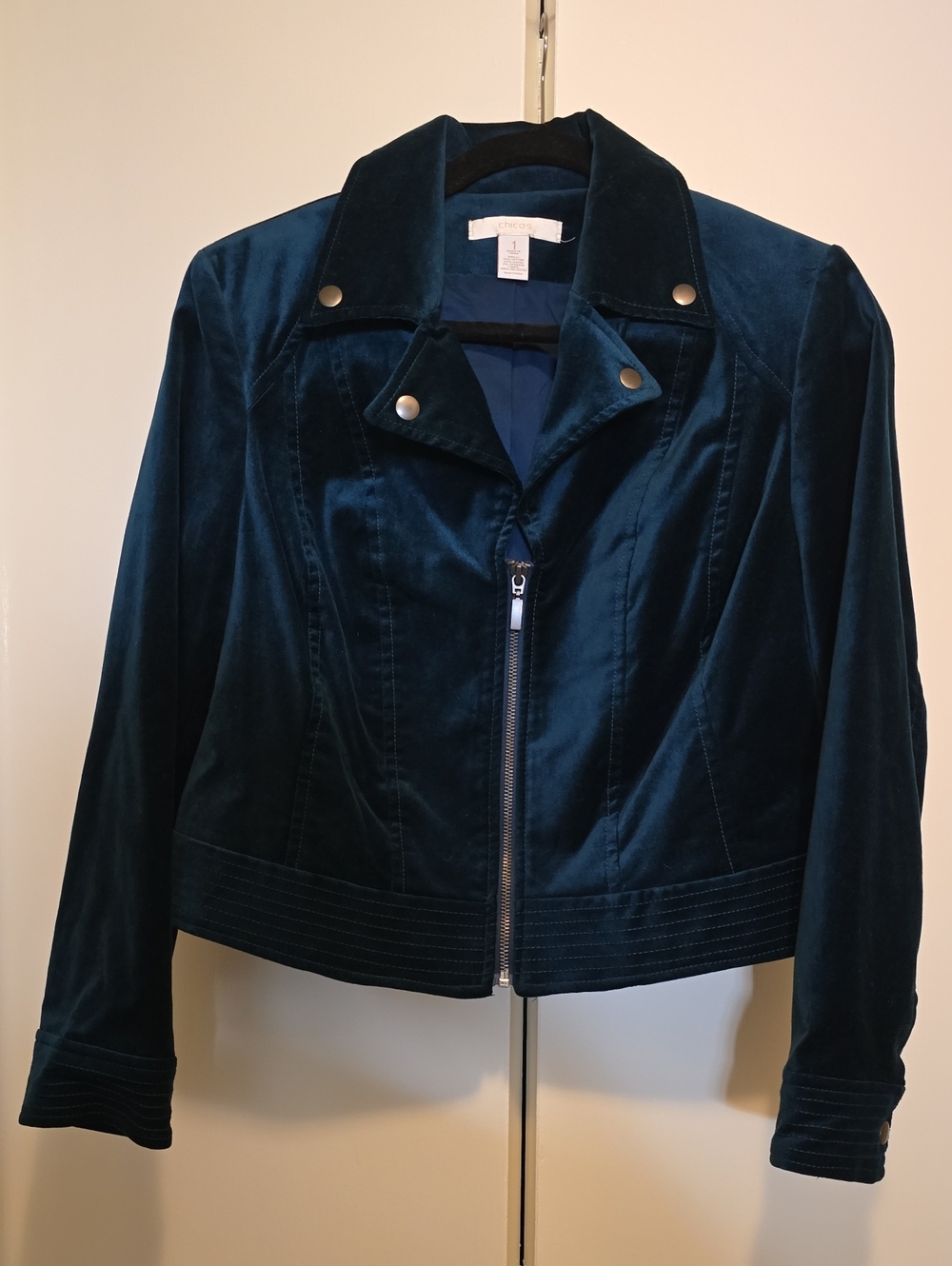 Chico's Velvet Moto Jacket in Green